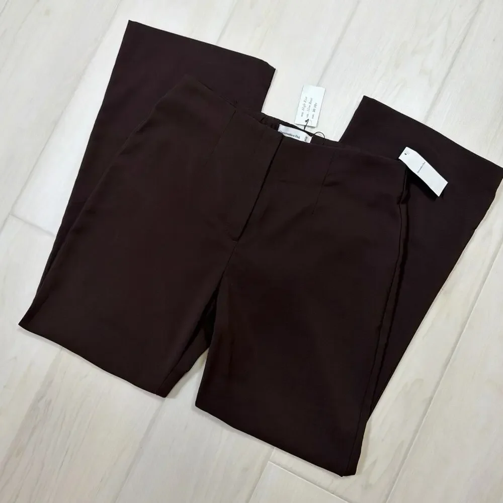 Abercrombie HR Slim Boot Trouser Dark Brown Tailored Dress Pant NWT Size XS